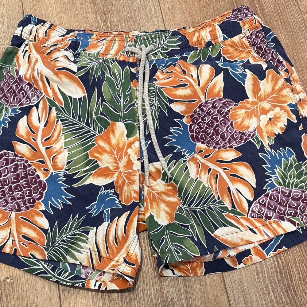 J. Crew Men's Swim Shorts - Navy, Orange, Green Floral